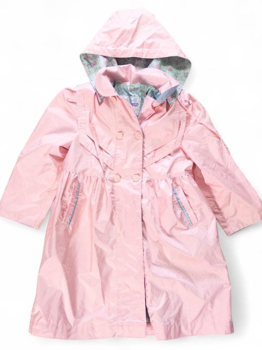 Vintage Rothschild Girls Pink Floral Hooded Rain Coat Size 6